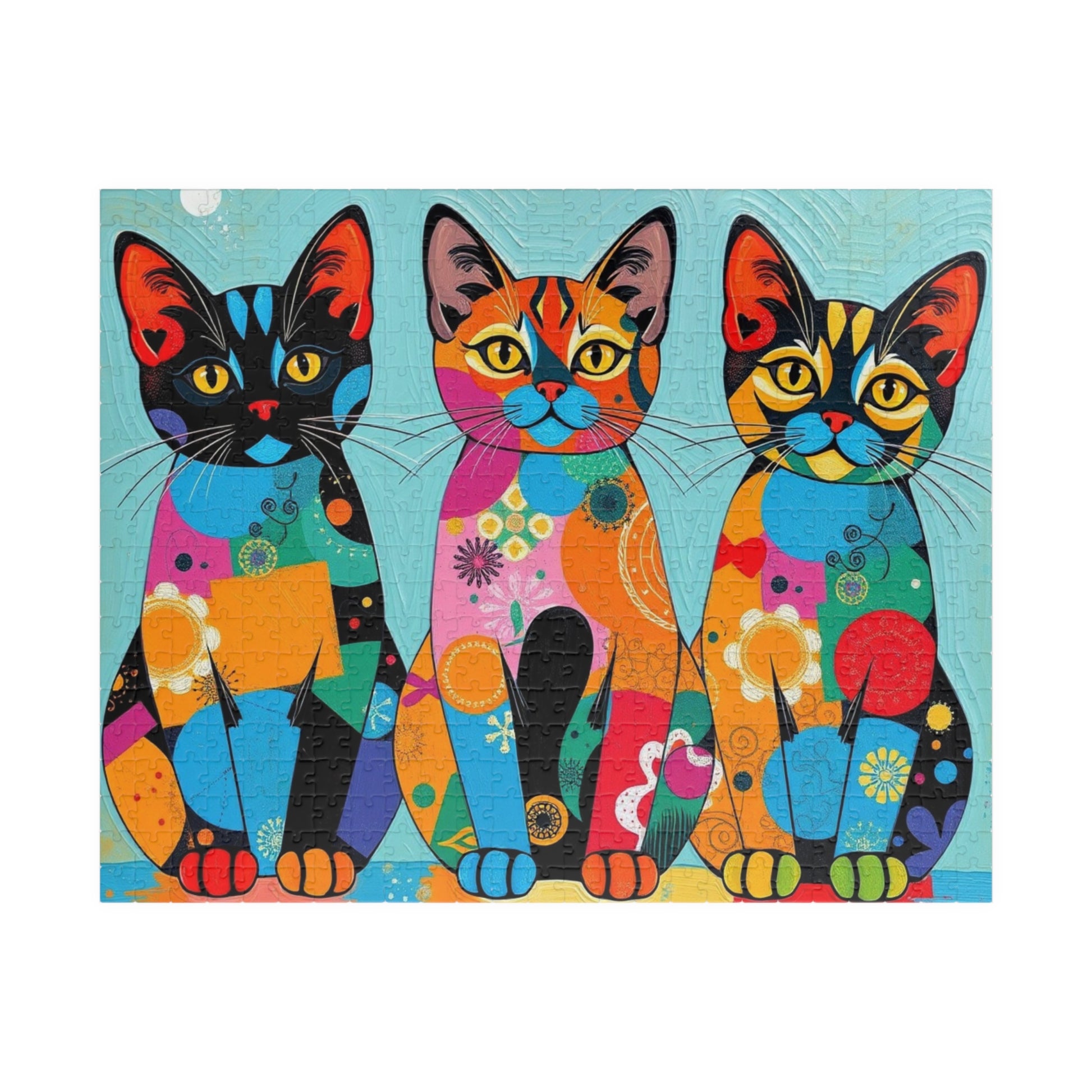 Colorful Cat Puzzle | 110, 252, 520, 1014-piece Pop Art Jigsaw Game | Fun Family Activity, Cat Lover Gift 520 pcs (Horizontal) Puzzle The Puzzle Chest
