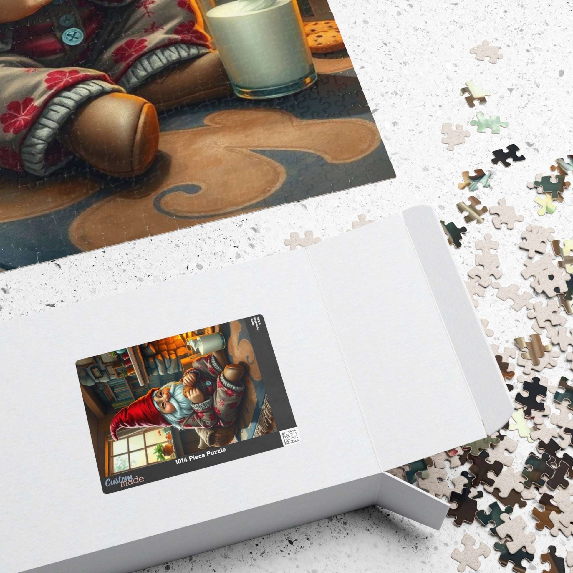 Gnome Pajama Snack – Cozy Cottage Fireplace Milk and Cookies Jigsaw Puzzle Puzzle The Puzzle Chest