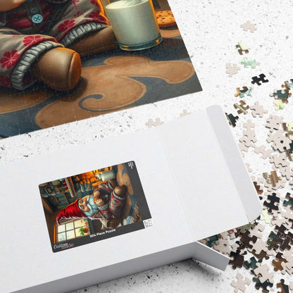 Gnome Pajama Snack – Cozy Cottage Fireplace Milk and Cookies Jigsaw Puzzle Puzzle The Puzzle Chest