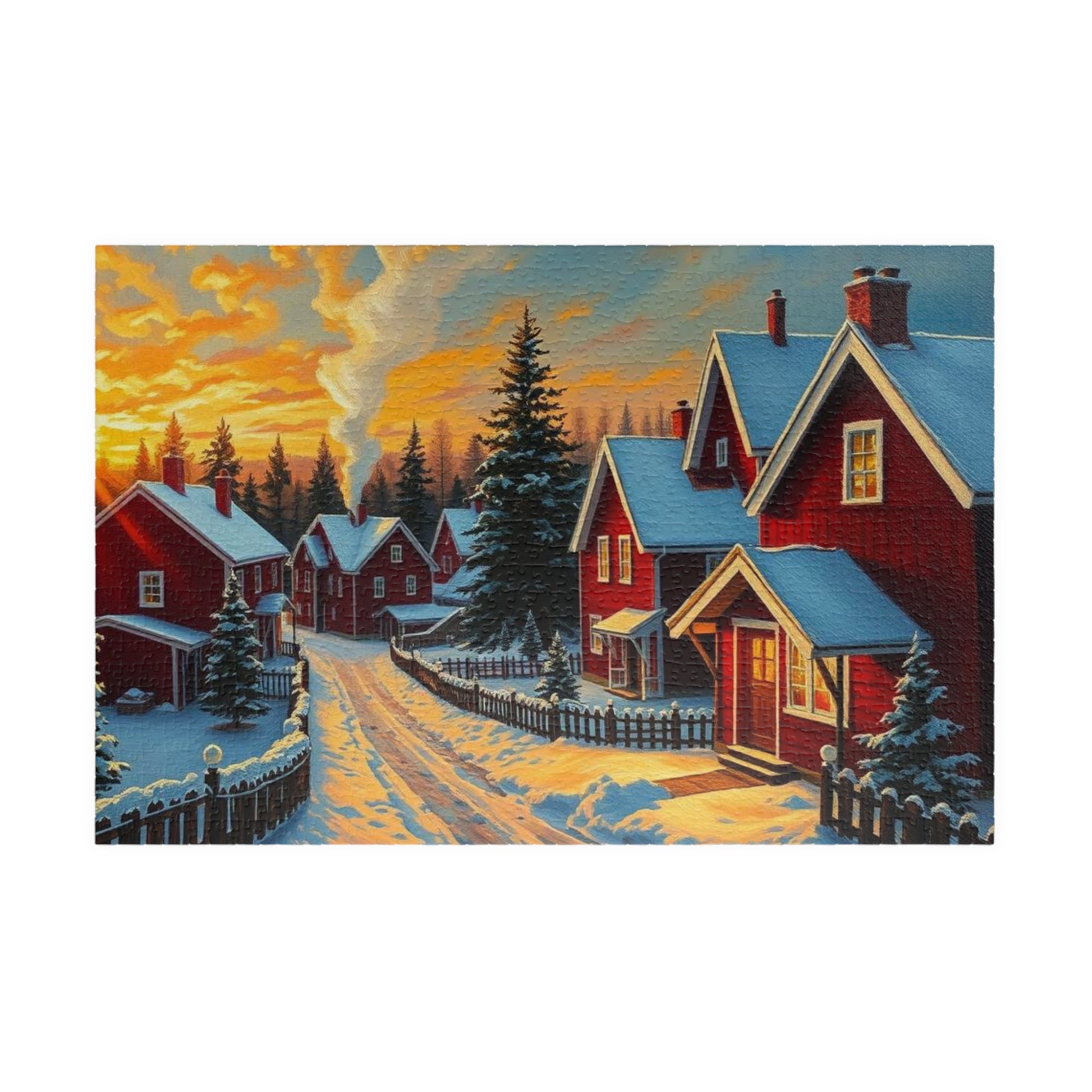 Swedish Winter Village Puzzle Jigsaw Game, Snowy Scandinavian Landscape, Indoor Activity, Holiday Gift for Friends and Family 1014 pcs (Horizontal) Puzzle The Puzzle Chest
