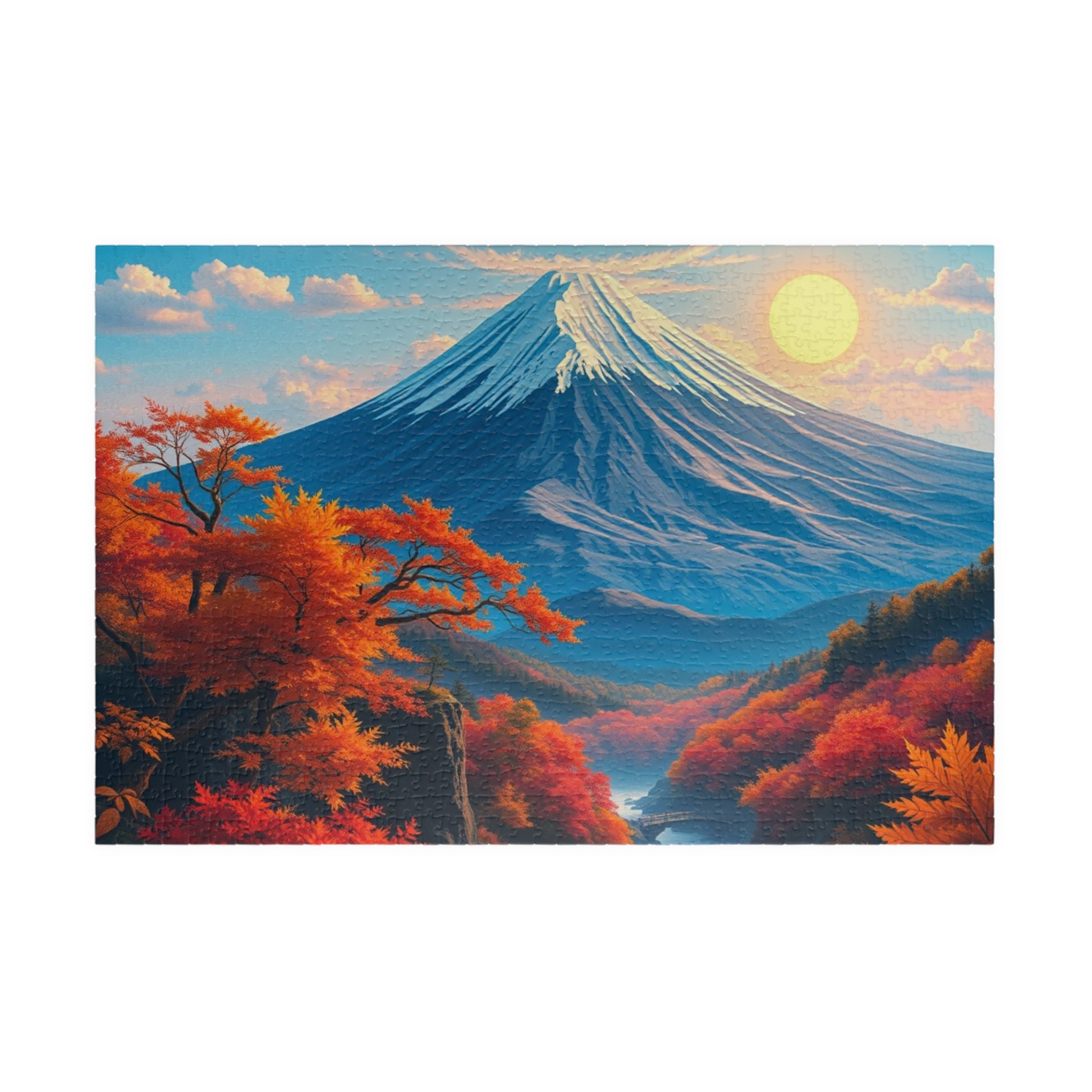 Surreal Autumn Mount Fuji Puzzle: Snow-Capped Peak and Vibrant Foliage Landscape Puzzle, Famous Landmark Jigsaw Game, Nature Lover Gift 1014 pcs (Horizontal) Puzzle The Puzzle Chest