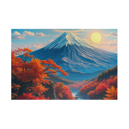 Surreal Autumn Mount Fuji Puzzle: Snow-Capped Peak and Vibrant Foliage Landscape Puzzle, Famous Landmark Jigsaw Game, Nature Lover Gift 1014 pcs (Horizontal) Puzzle The Puzzle Chest