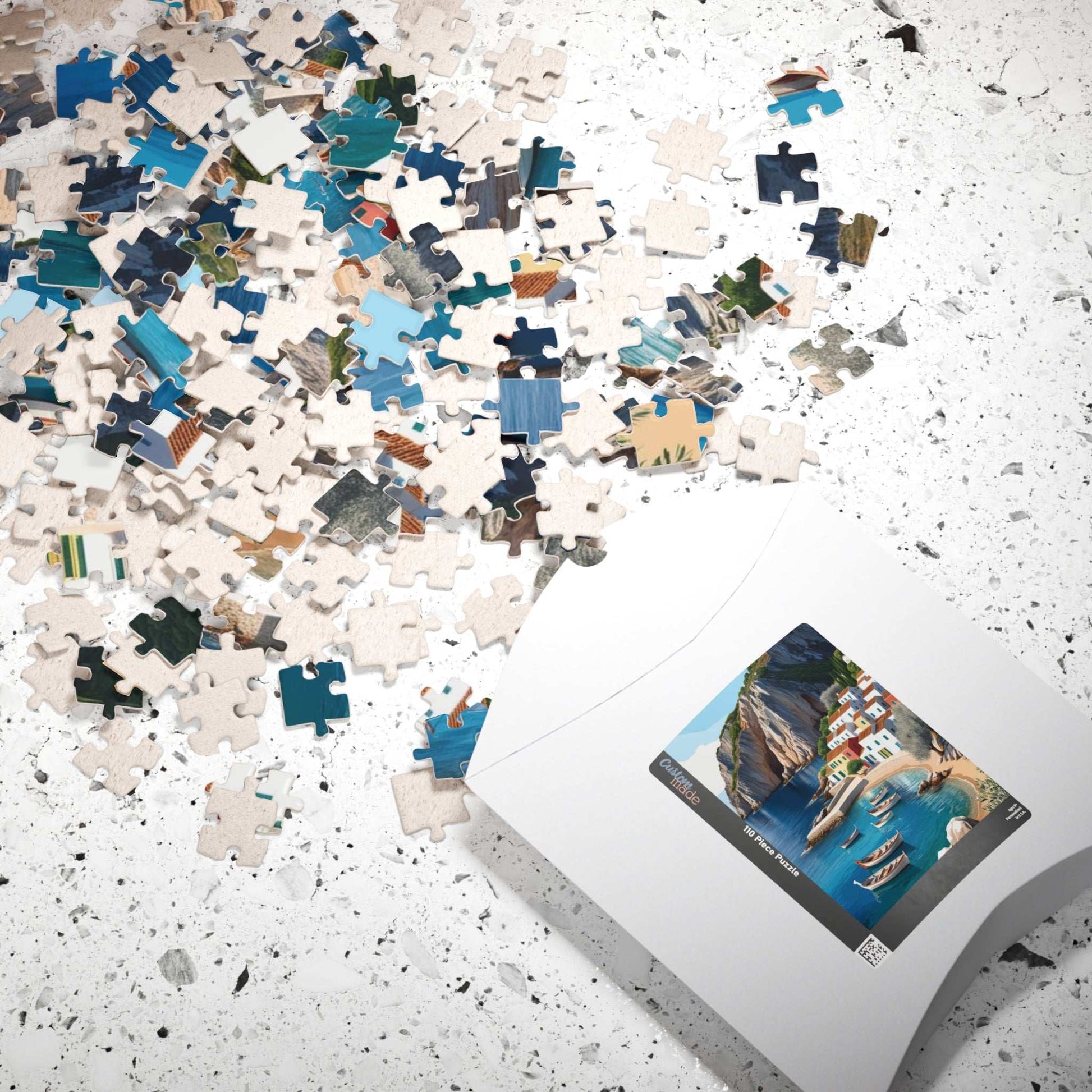 Mediterranean Fishing Village Landscape Jigsaw Puzzle, Scenic Ocean View, Colorful Seaside Town Tabletop Game, Family Night, Puzzle Lover Puzzle The Puzzle Chest