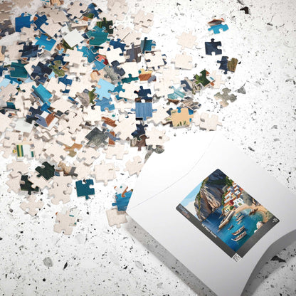 Mediterranean Fishing Village Landscape Jigsaw Puzzle, Scenic Ocean View, Colorful Seaside Town Tabletop Game, Family Night, Puzzle Lover Puzzle The Puzzle Chest