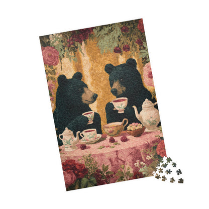 Pretty in Pink – Rosy Bear Tea Party Puzzle with Romantic Cottage Garden Scene, Animal Themed Jigsaw Game 1014 pcs (Vertical) Puzzle The Puzzle Chest