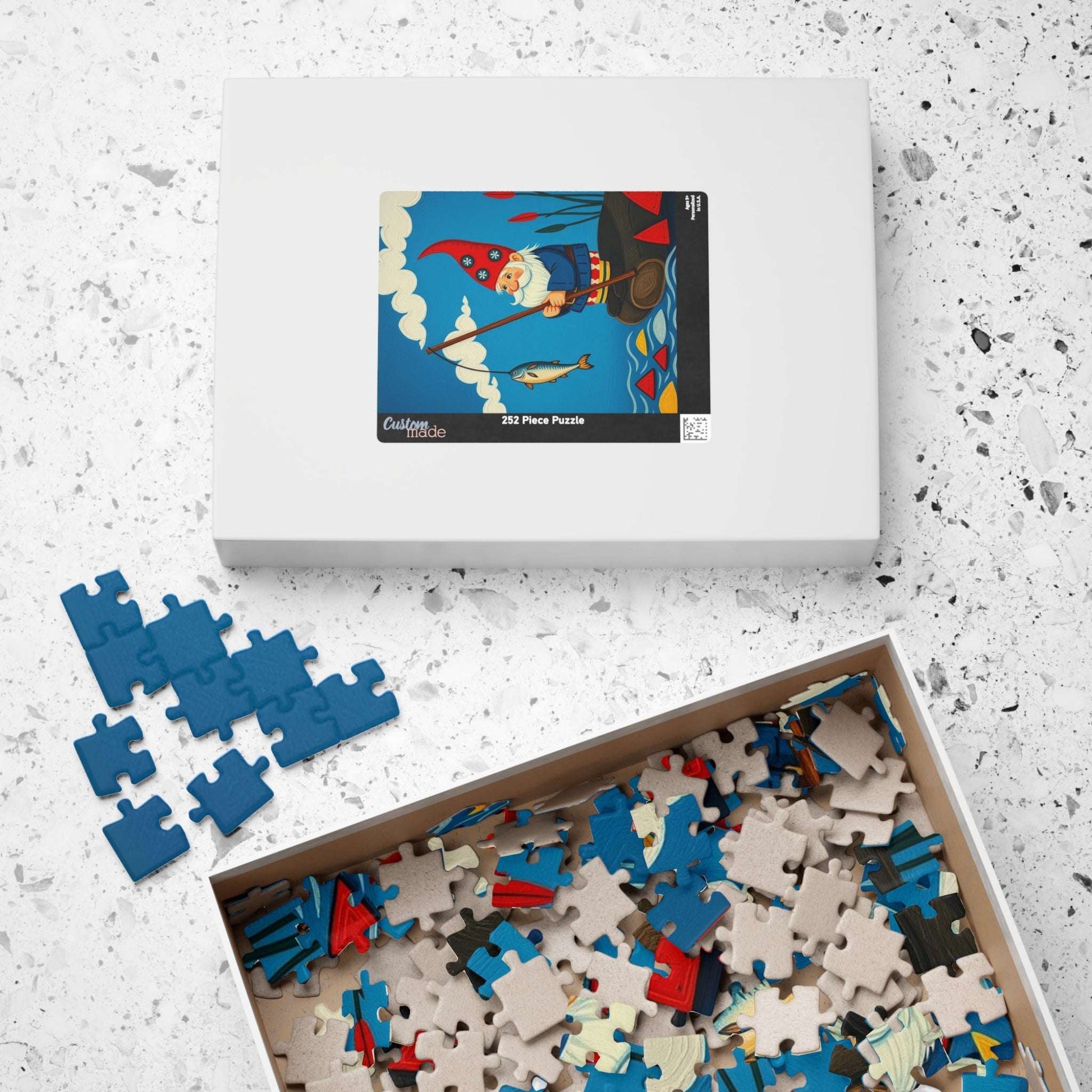 Nordic Gnome Fishing Dockside Jigsaw Puzzle – Scandinavian Folk Art Illustration Puzzle The Puzzle Chest