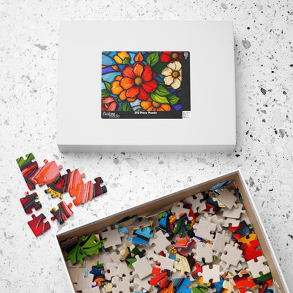Petal Prism Floral Jigsaw Puzzle Stained Glass Style Flower Design, Gift for Puzzle Lover, Mindfulness Activity, Game Nights, Brain Teaser