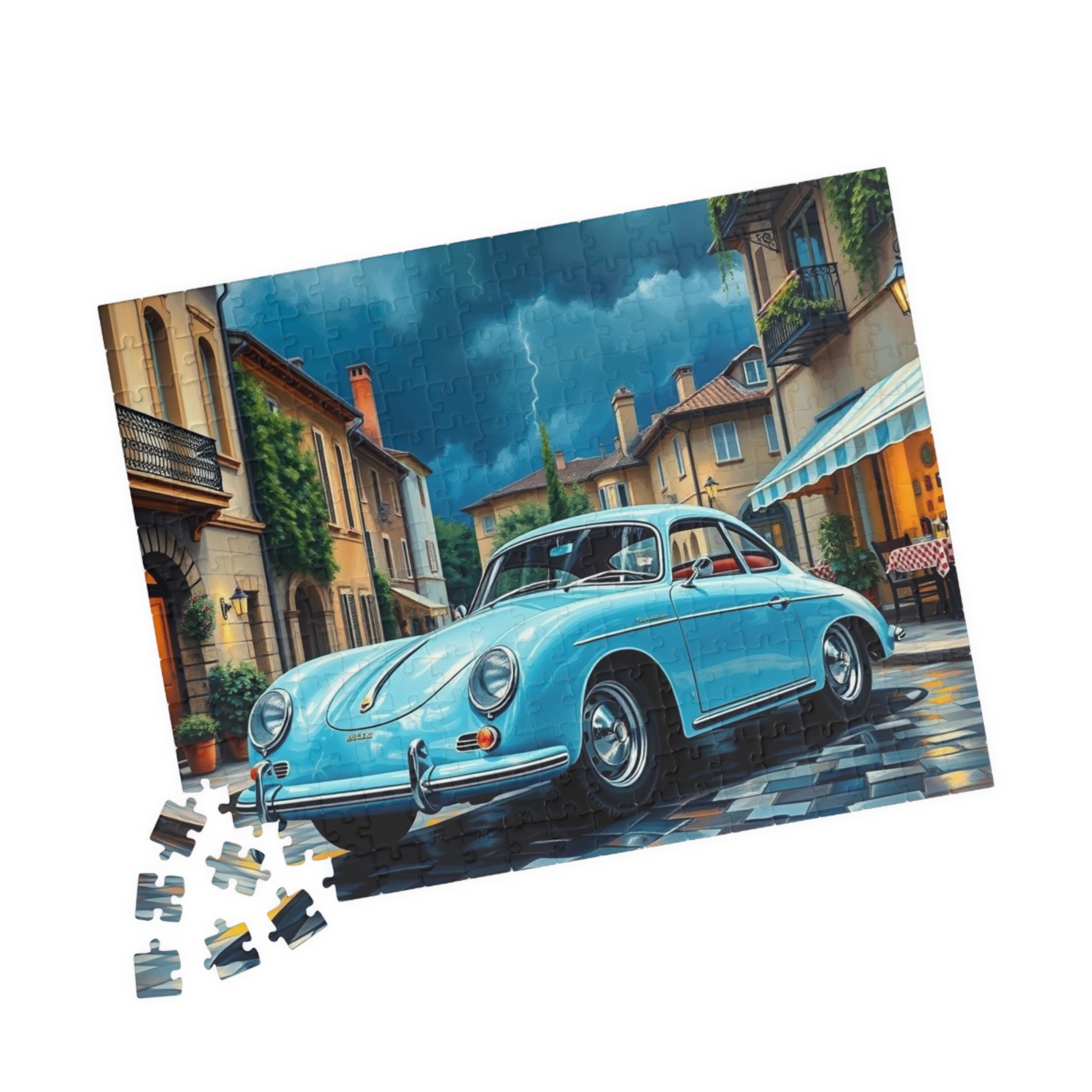 Classic Car Puzzle - Pastel Blue 1955 Vintage Vehicle Jigsaw Game Puzzle The Puzzle Chest