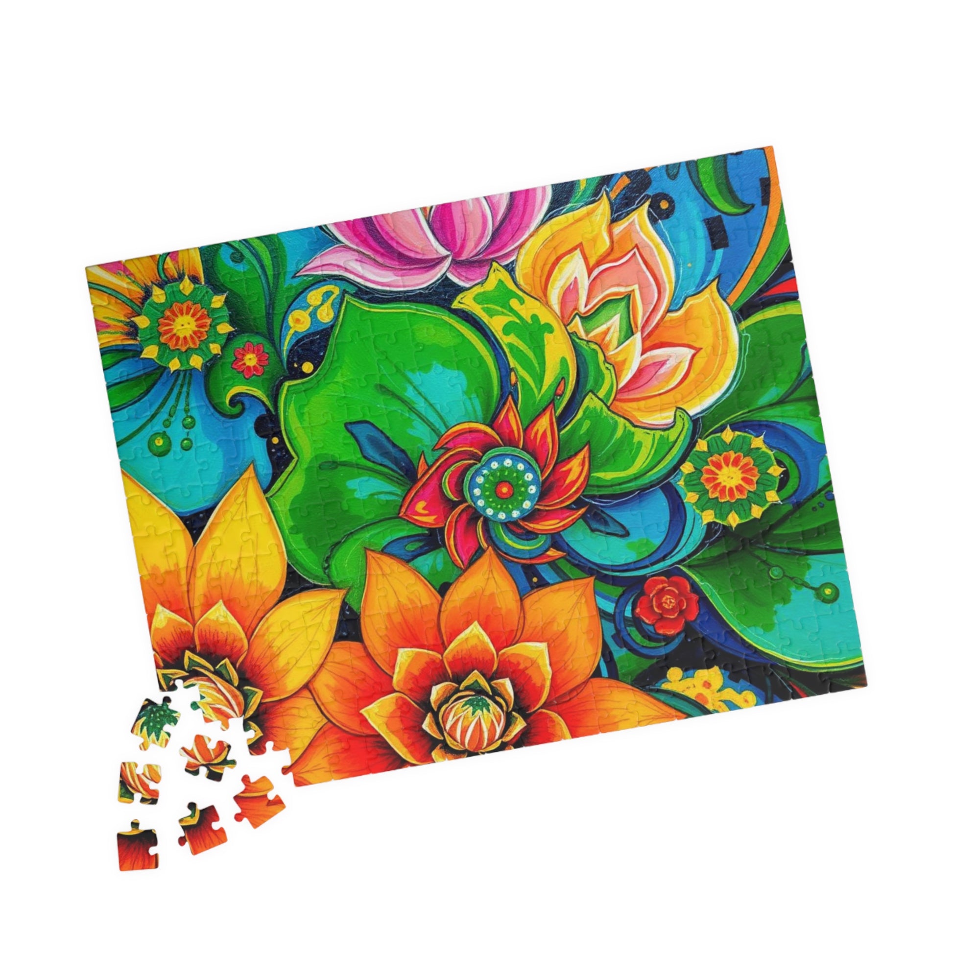 Colorful Floral Puzzle Art, Abstract Jigsaw Game, Family Fun, Friend Gift for Flower Lovers, Home Entertainment Activity, Mindful Puzzle The Puzzle Chest
