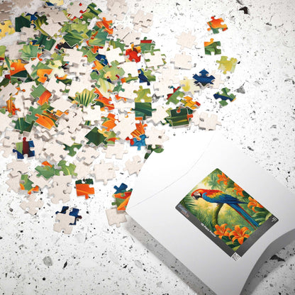 Colorful Parrot Puzzle, Tropical Jungle and Tiger Lilly Flower Scene, Nature-Inspired Jigsaw Game, Best Unique Bird Lover Gift, Mindfulness Puzzle The Puzzle Chest