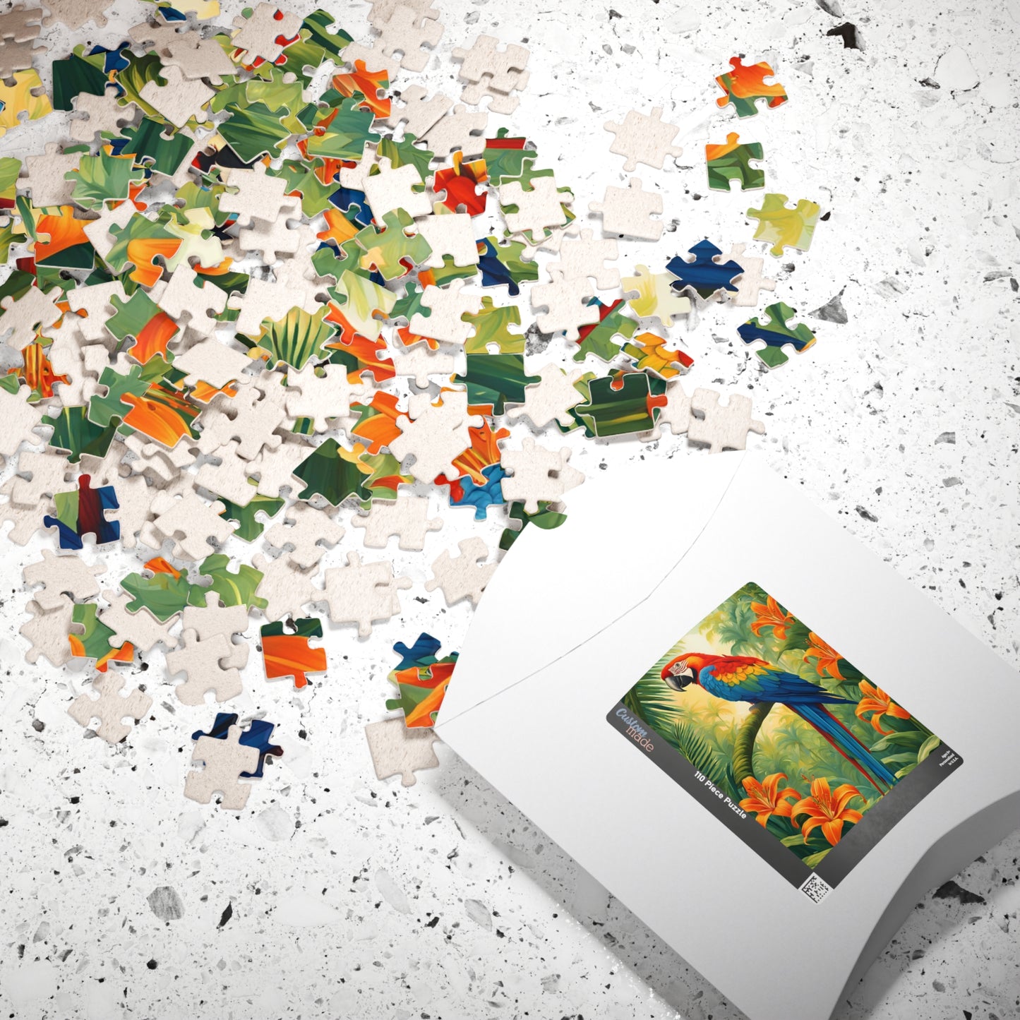Colorful Parrot Puzzle, Tropical Jungle and Tiger Lilly Flower Scene, Nature-Inspired Jigsaw Game, Best Unique Bird Lover Gift, Mindfulness Puzzle The Puzzle Chest