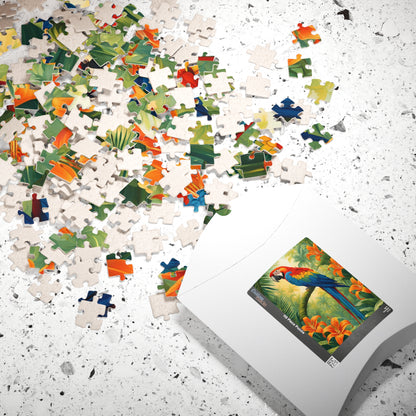 Colorful Parrot Puzzle, Tropical Jungle and Tiger Lilly Flower Scene, Nature-Inspired Jigsaw Game, Best Unique Bird Lover Gift, Mindfulness Puzzle The Puzzle Chest