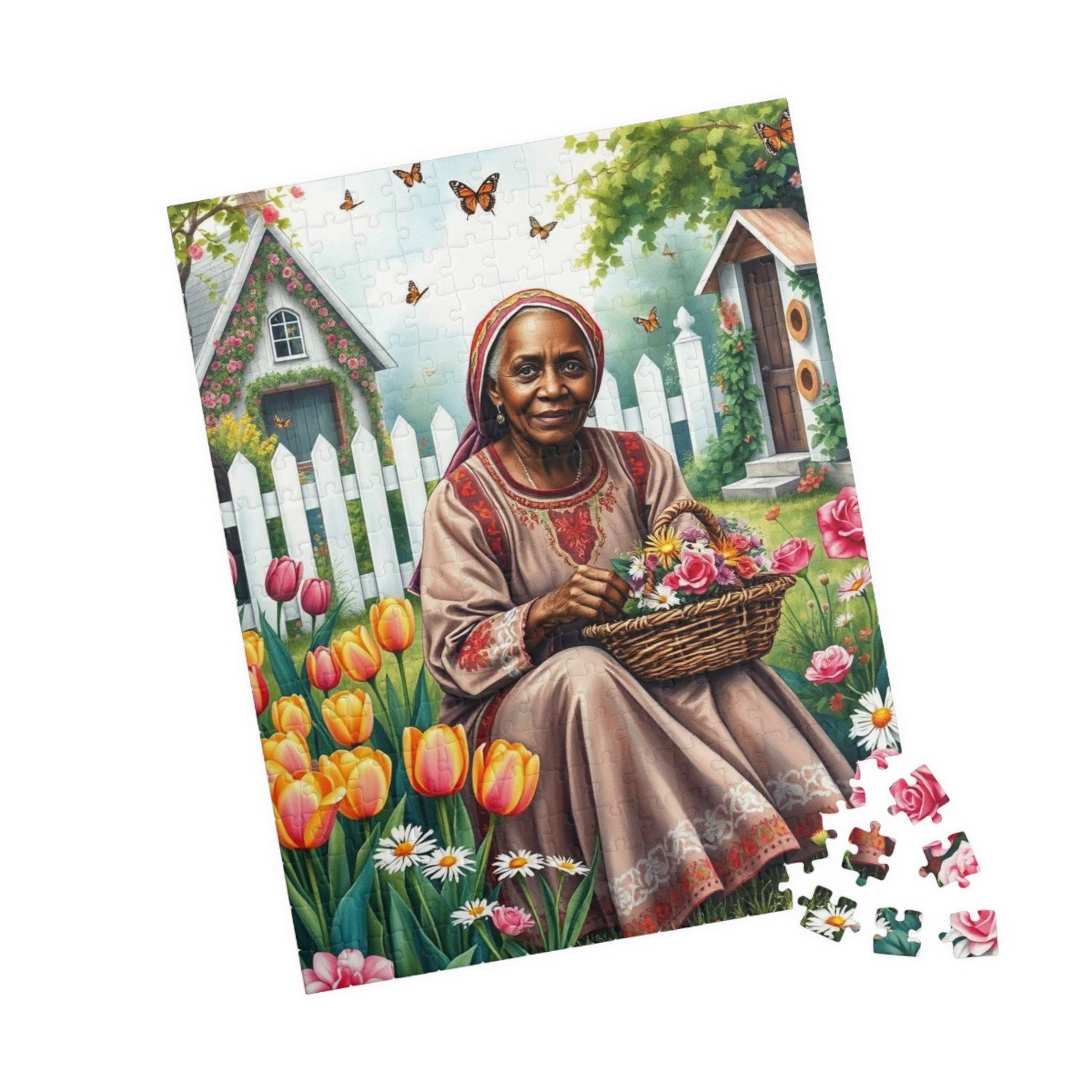 Garden Delight Jigsaw Puzzle - Black Woman Art, Nature-themed Afrocentric Game 252 pcs (Vertical) Puzzle The Puzzle Chest