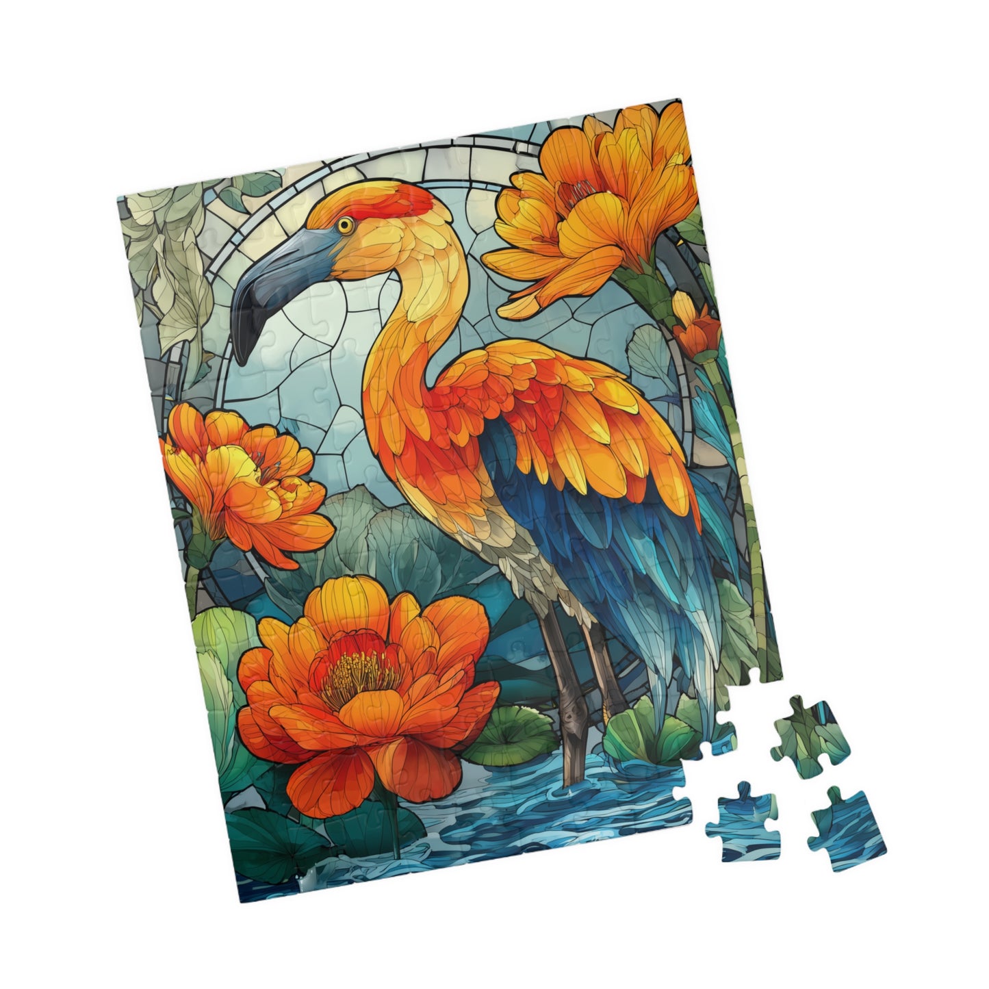 Flamingo & Marigold Jigsaw Puzzle — Vibrant Tropical Bird Art (110/252/520/1014 pcs) 110 pcs (Vertical) Puzzle The Puzzle Chest