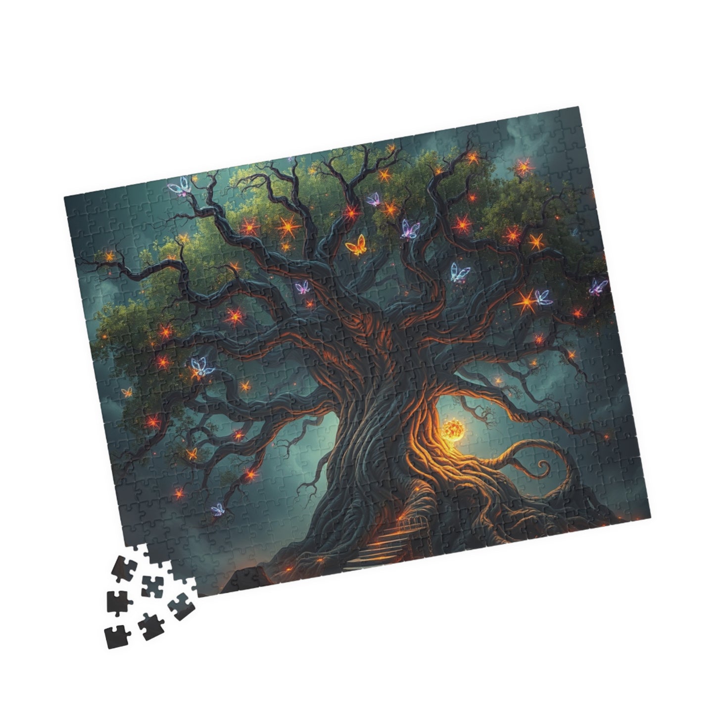 Gothic Jigsaw Puzzle, Ancient Tree with Neon Vines, Fantasy Dark Art Puzzle for Adult, Gift for Puzzle Lover Art Enthusiast Present, Unique Puzzle The Puzzle Chest