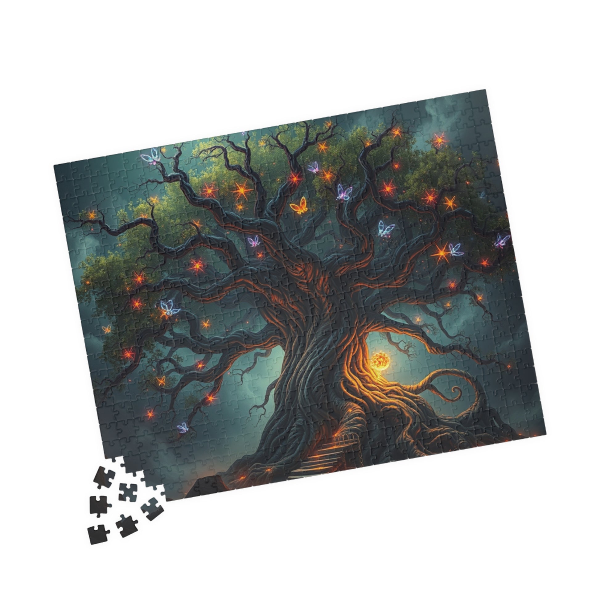 Gothic Jigsaw Puzzle, Ancient Tree with Neon Vines, Fantasy Dark Art Puzzle for Adult, Gift for Puzzle Lover Art Enthusiast Present, Unique Puzzle The Puzzle Chest
