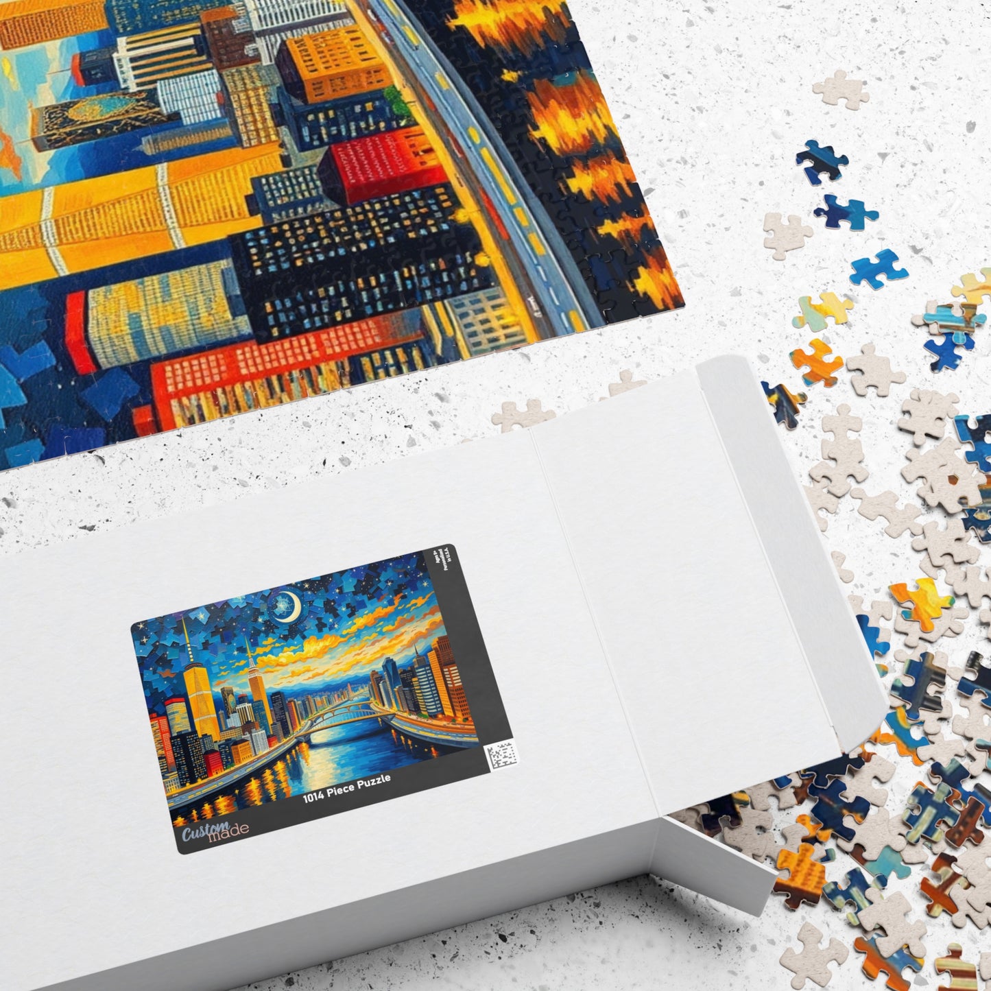 Vibrant City at Night Mosaic Puzzle, Illuminated Skyscraper View, Bustling Urban City Lights Nightscape Jigsaw Game, Fun Family Game Night Puzzle The Puzzle Chest