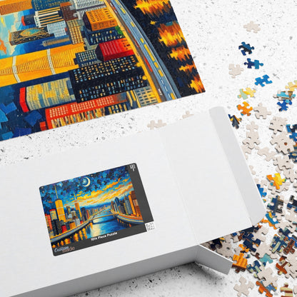 Vibrant City at Night Mosaic Puzzle, Illuminated Skyscraper View, Bustling Urban City Lights Nightscape Jigsaw Game, Fun Family Game Night Puzzle The Puzzle Chest
