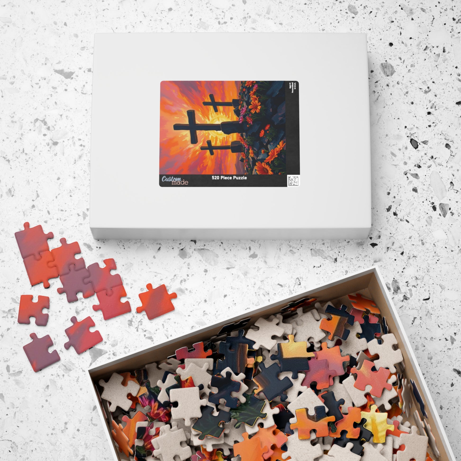 Three Crosses Sunrise Puzzle, Christian Wildflower Jigsaw Game, Spiritual Uplifting Scene with Wooden Crosses, Religious Puzzle Lover Gift Puzzle The Puzzle Chest