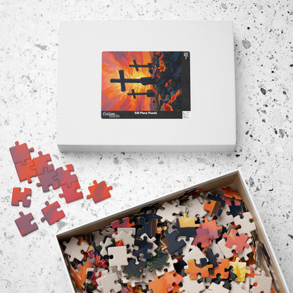 Three Crosses Sunrise Puzzle, Christian Wildflower Jigsaw Game, Spiritual Uplifting Scene with Wooden Crosses, Religious Puzzle Lover Gift Puzzle The Puzzle Chest