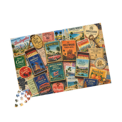 Vintage Los Angeles Matchbook Puzzle | Hollywood Memorabilia Jigsaw | California Landmark Retro LA Nostalgia