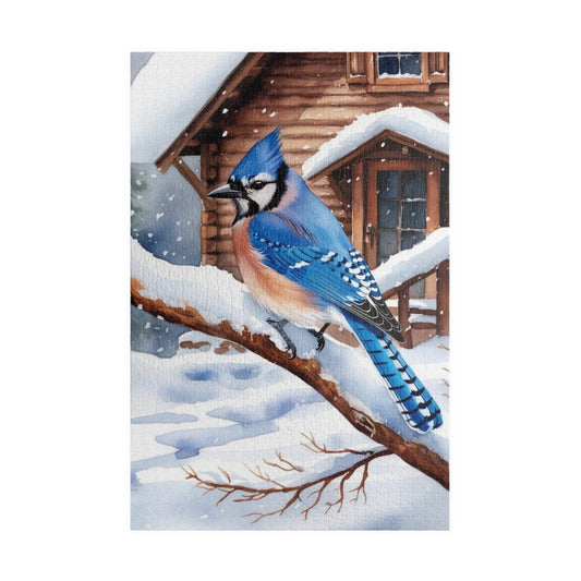 Jigsaw Puzzle, Blue Jay Perched on Branch Against Snow, 110 252 520 1014-Piece, Fun Family Activity, Relaxing Hobby, Christmas Gift, Winter 1014 pcs (Vertical) Puzzle The Puzzle Chest