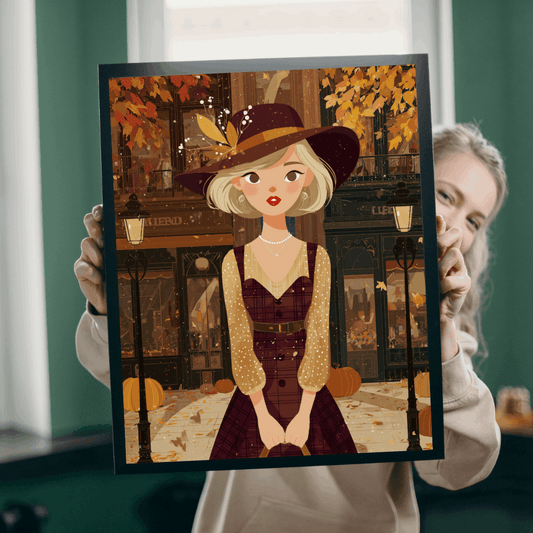 1920s Autumn Cowgirl Jigsaw Puzzle - Flapper Era, Fall Themed Retro Cartoon-Style Illustration Puzzle The Puzzle Chest