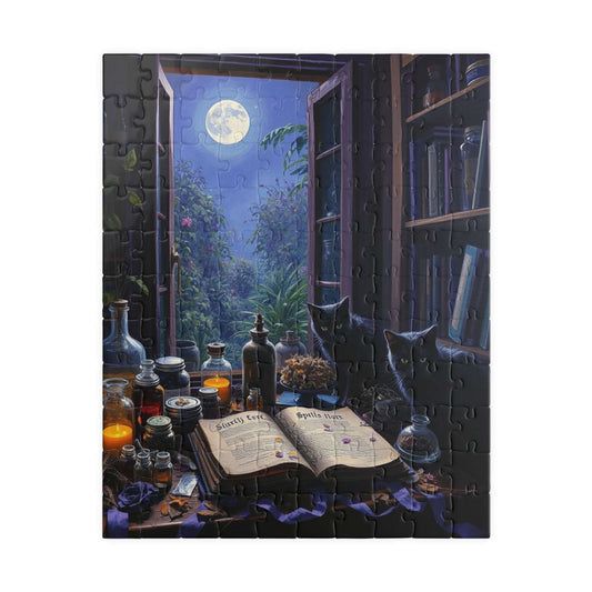 Alchemy in Bloom Jigsaw Puzzle - Mystical Moonlight Cat Puzzle, Enchanting 110-520 piece Game Ideal for Cozy Night In, Gift for Puzzle Lover