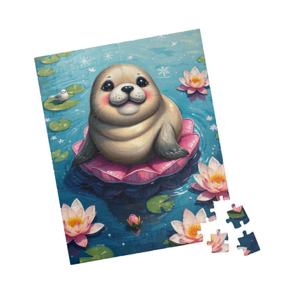 Cute Seal Jigsaw Puzzle with Lilies, Family Fun Activity, Home Entertainment, Gift for Animal Lover Puzzle The Puzzle Chest