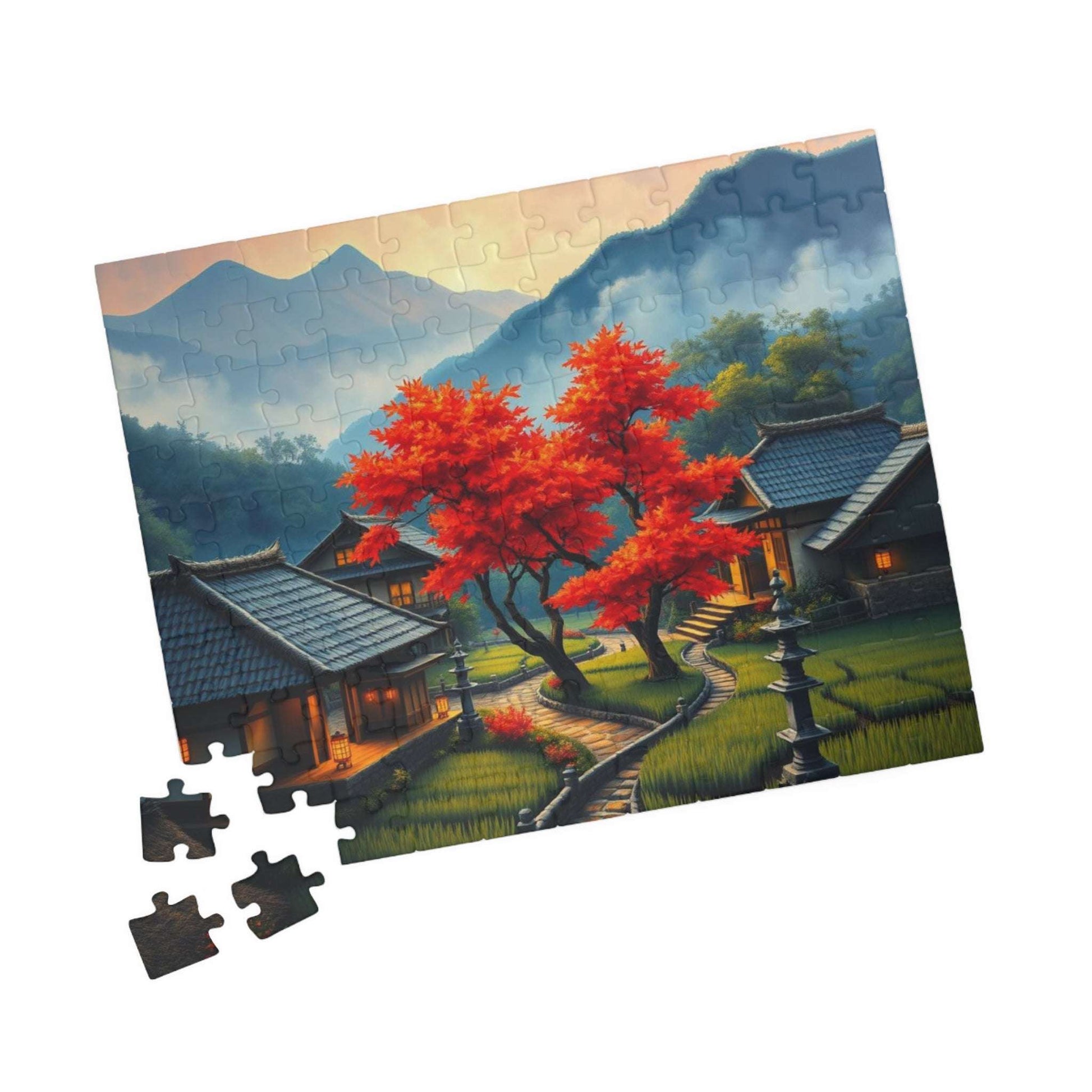 Japanese Mountain Village Jigsaw Puzzle - Autumn Scene, Ideal for Family Game Nights, Solo Fun, Holiday Birthday Gift for Friends Puzzle The Puzzle Chest