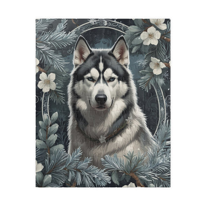 Siberia Husky Vintage Jigsaw Puzzle, Winter Nature-Inspired Dog Theme Puzzle Gift for Art Lover Dog Enthusiast Hobbyist, Fun Family Friendly
