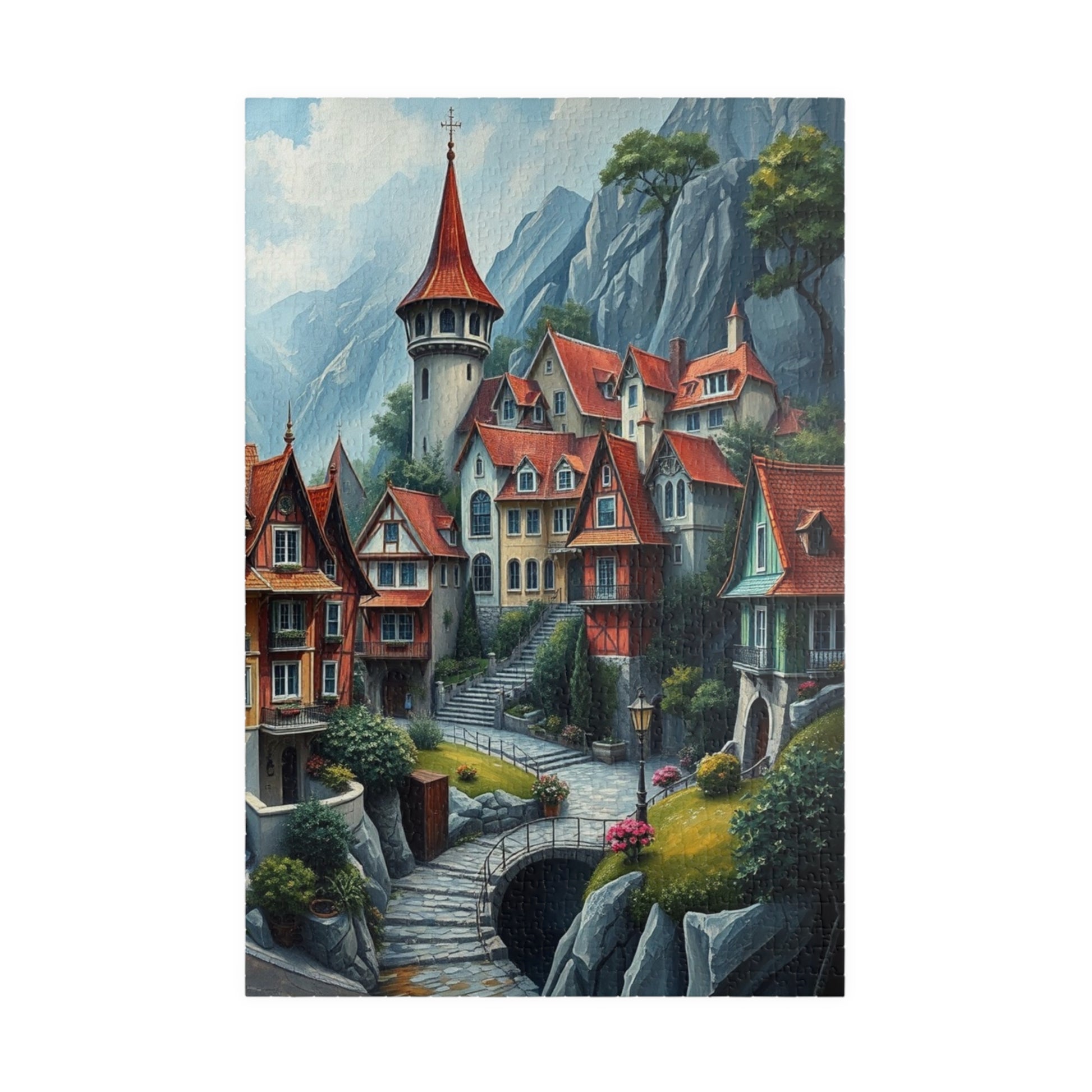 Mystic Village Puzzle (110-1014 Piece), Dreamlike Town with Pastel Buildings, Fantasy Jigsaw for Adults, Puzzle Fanatic Gift for Friends 1014 pcs (Vertical) The Puzzle Chest