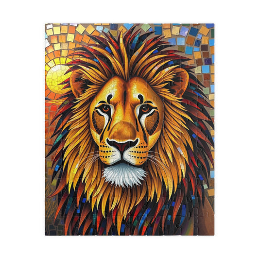 Beautiful Mosaic Lion Jigsaw Puzzle, Majestic Colorful Animal Wildlife Game with Vibrant Savannah Sunset, Animal Lover Art Fan Unique Gift 110 pcs (Vertical) Puzzle The Puzzle Chest