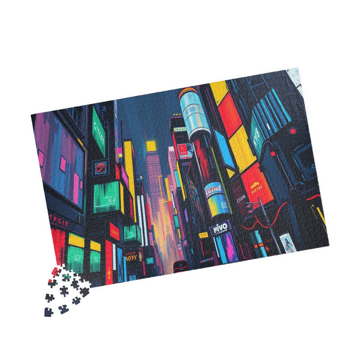 Neon City Abstract Puzzle, Urban Skyline Jigsaw Mindful Game for Adults Puzzle The Puzzle Chest