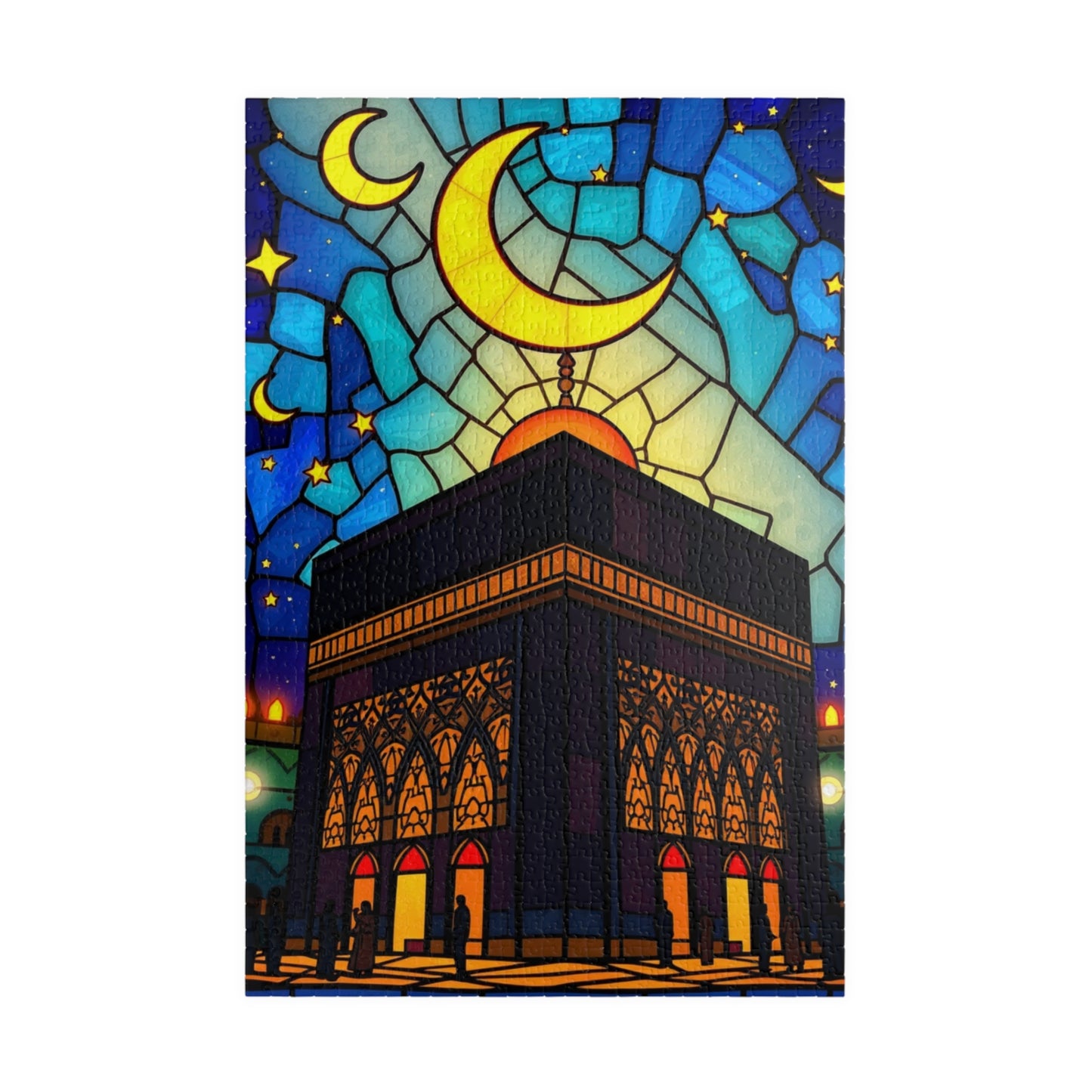 Kaaba at Night Puzzle, Stained Glass Style, Famous Historical Islamic Landmark, Family Friendly Game, Puzzle Lover Faith-Based Gift