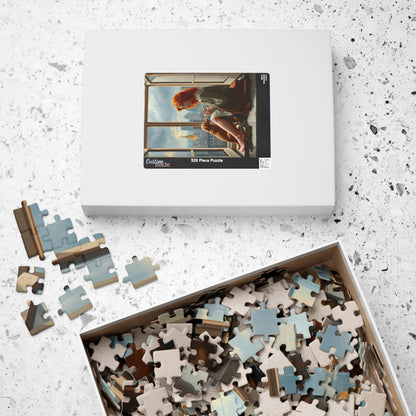 Jigsaw Puzzle, Woman Sitting on Windowsill with Red Hair, Books, Dog, Cityscape, Rainy Sky, 110, 252, 520, 1014-Piece - Relaxing Indoor Puzzle The Puzzle Chest