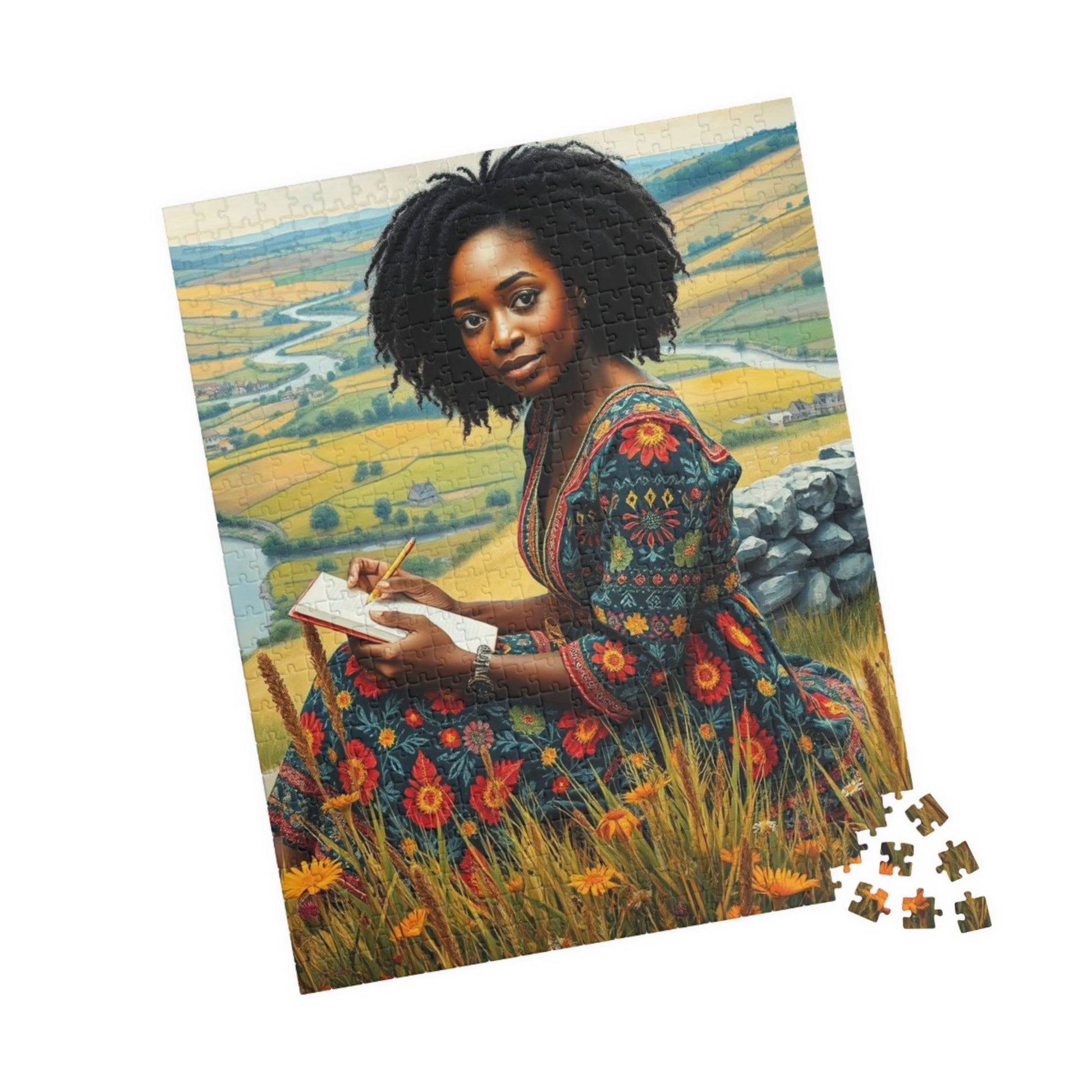 The Sketcher Jigsaw Puzzle - Black Woman Drawing on Hillside, Afrocentric Puzzle Art, African American Artwork 520 pcs (Vertical) Puzzle The Puzzle Chest