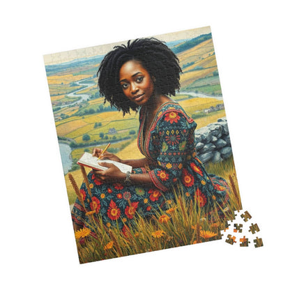 The Sketcher Jigsaw Puzzle - Black Woman Drawing on Hillside, Afrocentric Puzzle Art, African American Artwork 520 pcs (Vertical) Puzzle The Puzzle Chest