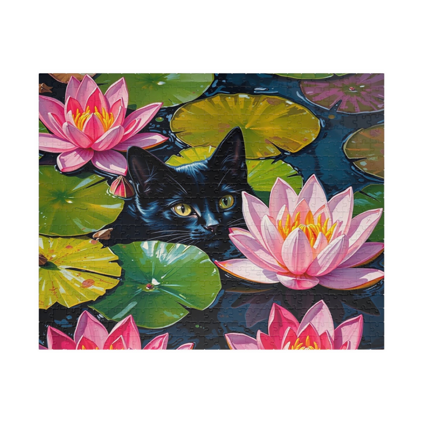 Black Cat Among Water Lilies Puzzle | 110-1014 Piece Animal Jigsaw Puzzle The Puzzle Chest