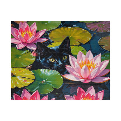 Black Cat Among Water Lilies Puzzle | 110-1014 Piece Animal Jigsaw Puzzle The Puzzle Chest