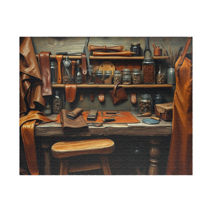 Rustic Leatherworking Bench Puzzle (110-1014 Piece), Leathercraft Work Studio Jigsaw Game, Relaxing Activity for Craft and Puzzle Enthusiast 520 pcs (Horizontal) Puzzle The Puzzle Chest