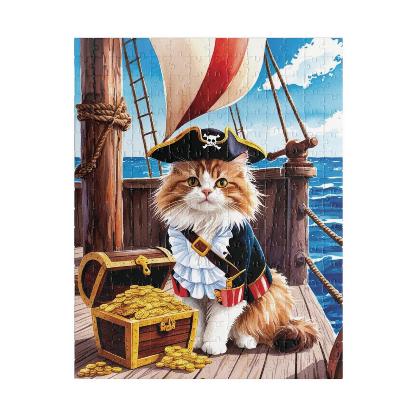Jigsaw Puzzle, Maine Coon Cat Pirate Costume, 110 252 520 1014-Piece, Ocean Treasure Chest Game, Family Activity, Relaxing Hobby, Giftable 252 pcs (Vertical) Puzzle The Puzzle Chest