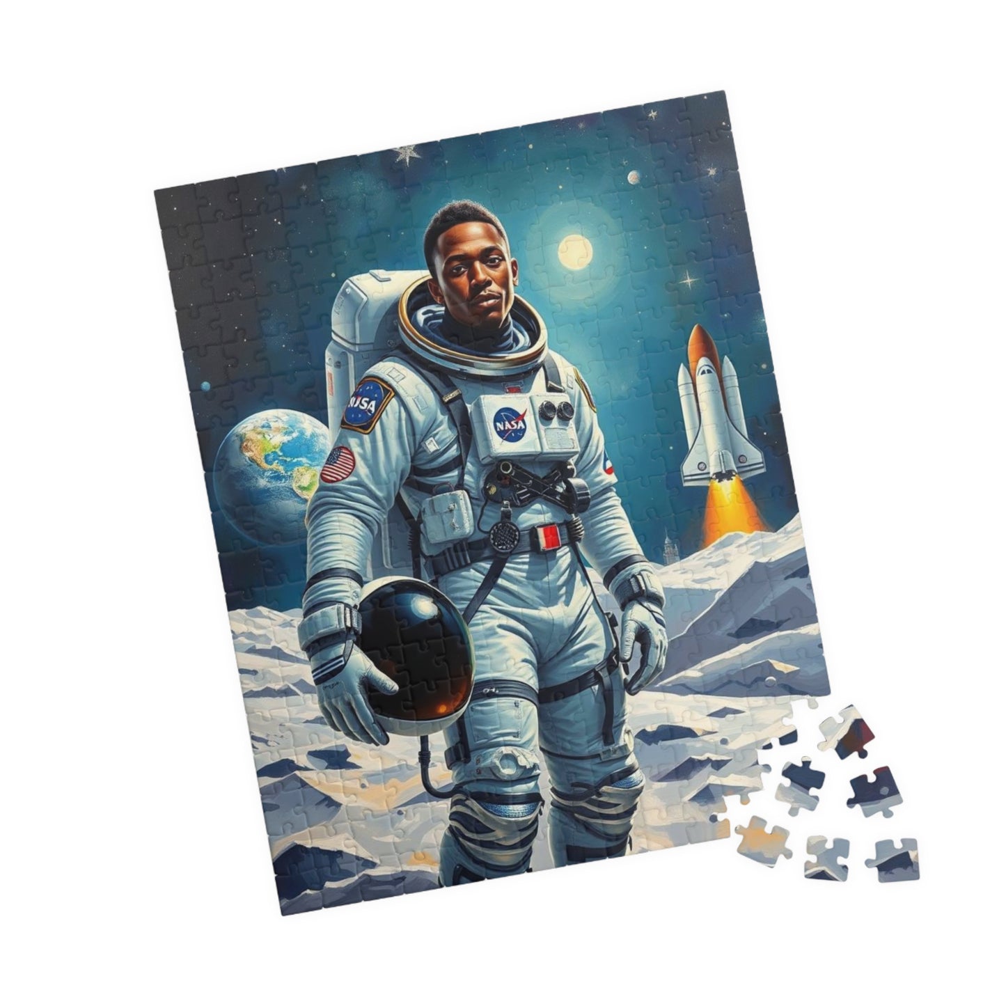 Afrocentric Astronaut Puzzle, African American Man Space Theme Black Art Jigsaw Game, Puzzle Lover Holiday Gift, Family Bonding Activity