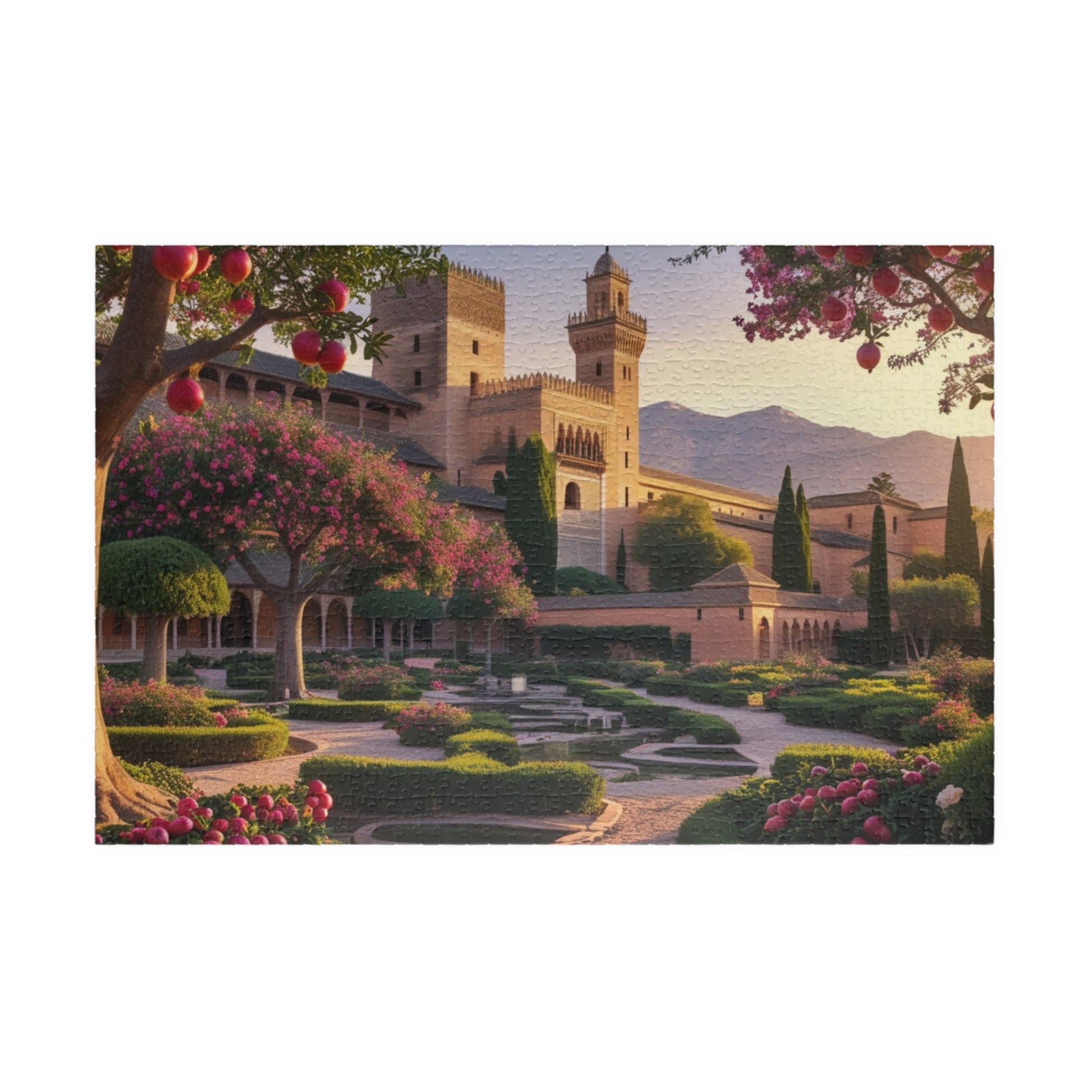 Alhambra Palace Landmark Puzzle, Spanish Architecture Jigsaw Game, Pomegranate Tree Garden, Family Entertainment, Quiet Leisure Activity 1014 pcs (Horizontal) Puzzle The Puzzle Chest
