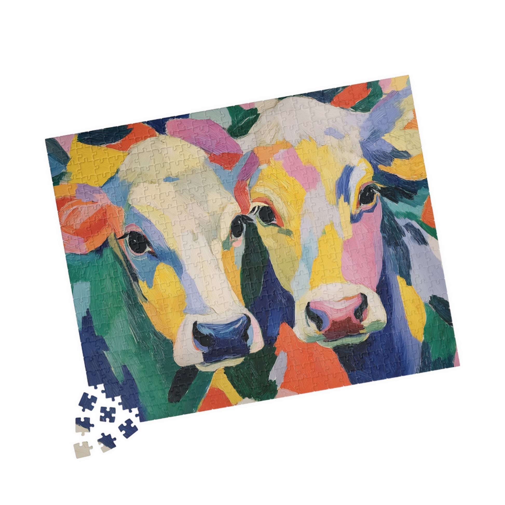Colorful Cow Portrait Puzzle | Abstract Farm Animal Jigsaw 110-1014 Pieces 520 pcs (Horizontal) Puzzle The Puzzle Chest