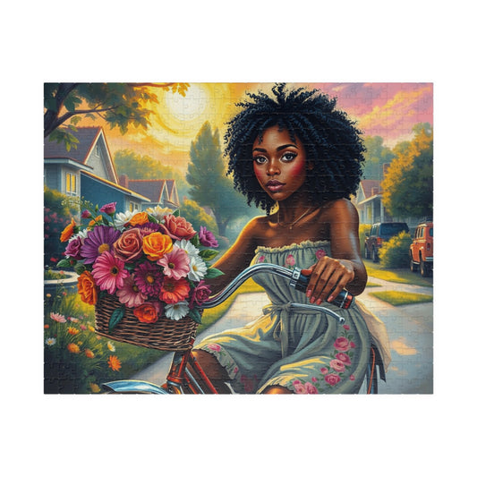 African American Jigsaw Puzzle, Black Woman Bicycle Scene Jigsaw Game, Black Art for Family Fun, Gift for Her, Perfect for Puzzle Enthusiast 520 pcs (Horizontal) Puzzle The Puzzle Chest