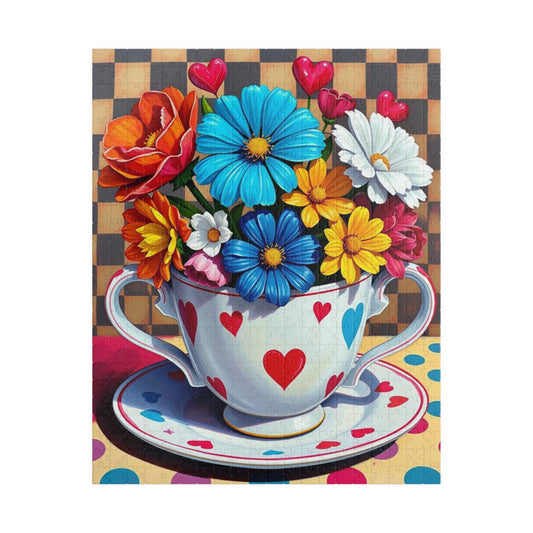 Floral Teacup Puzzle | Pop Art Jigsaw Game of Colorful Flowers | Gift for Flower Lovers, Friends, Family, Home Entertainment, Brain Teaser 520 pcs (Vertical) Puzzle The Puzzle Chest