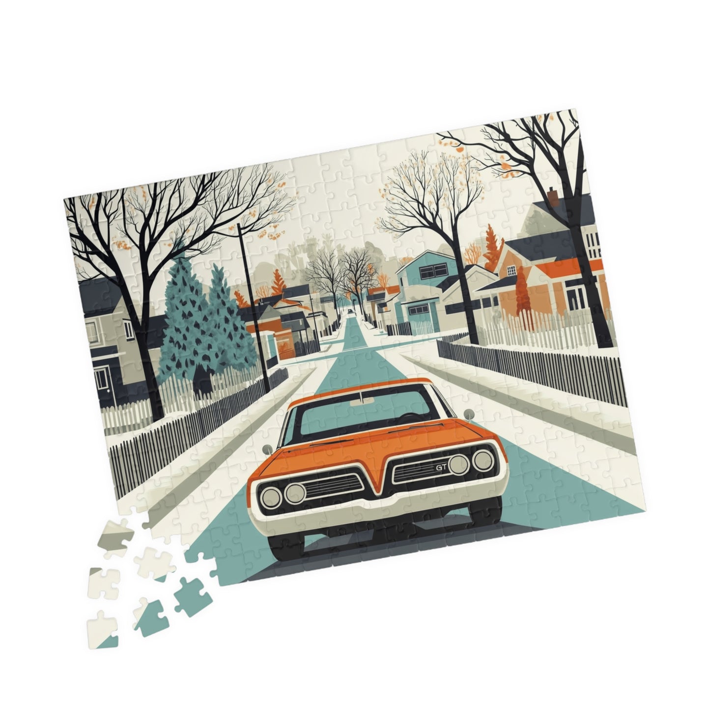 Vintage Car Puzzle | Mid-Century Suburban Street Scene Jigsaw Game