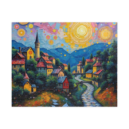 Colorful Village Art Jigsaw Puzzle for Adults, Stress Relief Gift for Friends, Family Game Night, Unique Brain Teaser, Relaxation Activity 110 pcs (Horizontal) The Puzzle Chest