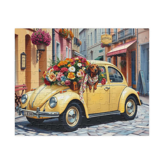 Flower Market Ride - Vintage Car Jigsaw Puzzle, Perfect Gift for Retro Auto Loving Puzzlers 110 pcs (Horizontal) Puzzle The Puzzle Chest